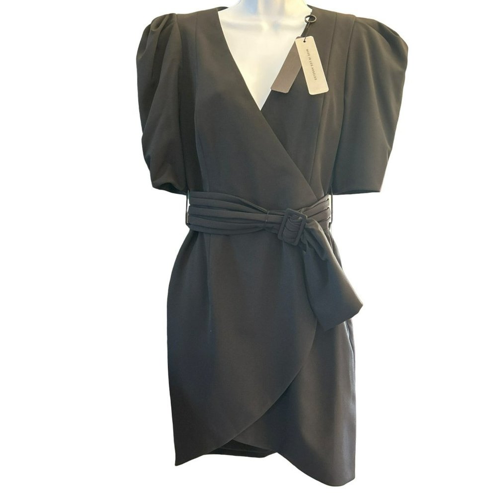 Black Halo Women's Maricopa Puff Sleeve Cocktail Dress Size 6 NWT V Neck Belted